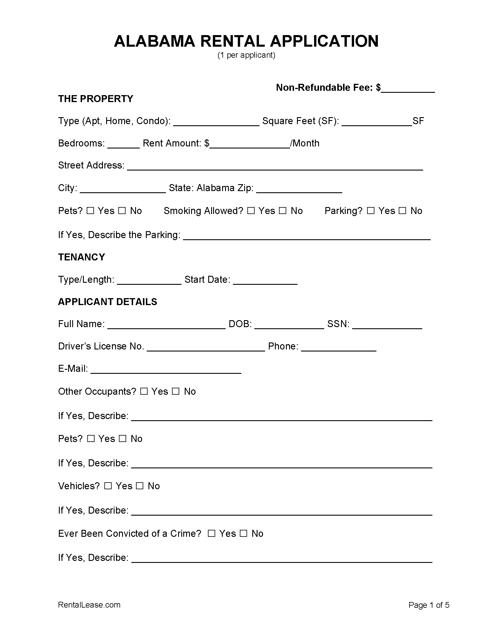 free alabama rental application pdf word