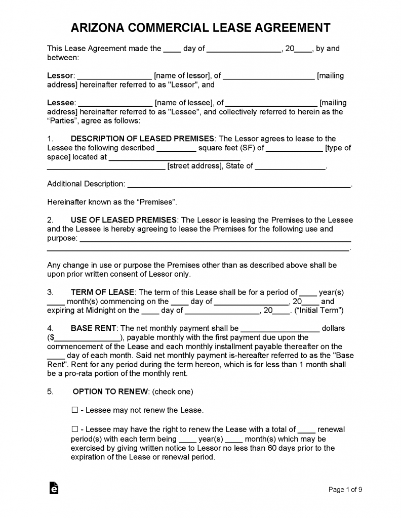 Free Arizona Rental Lease Agreement Templates | PDF | Word