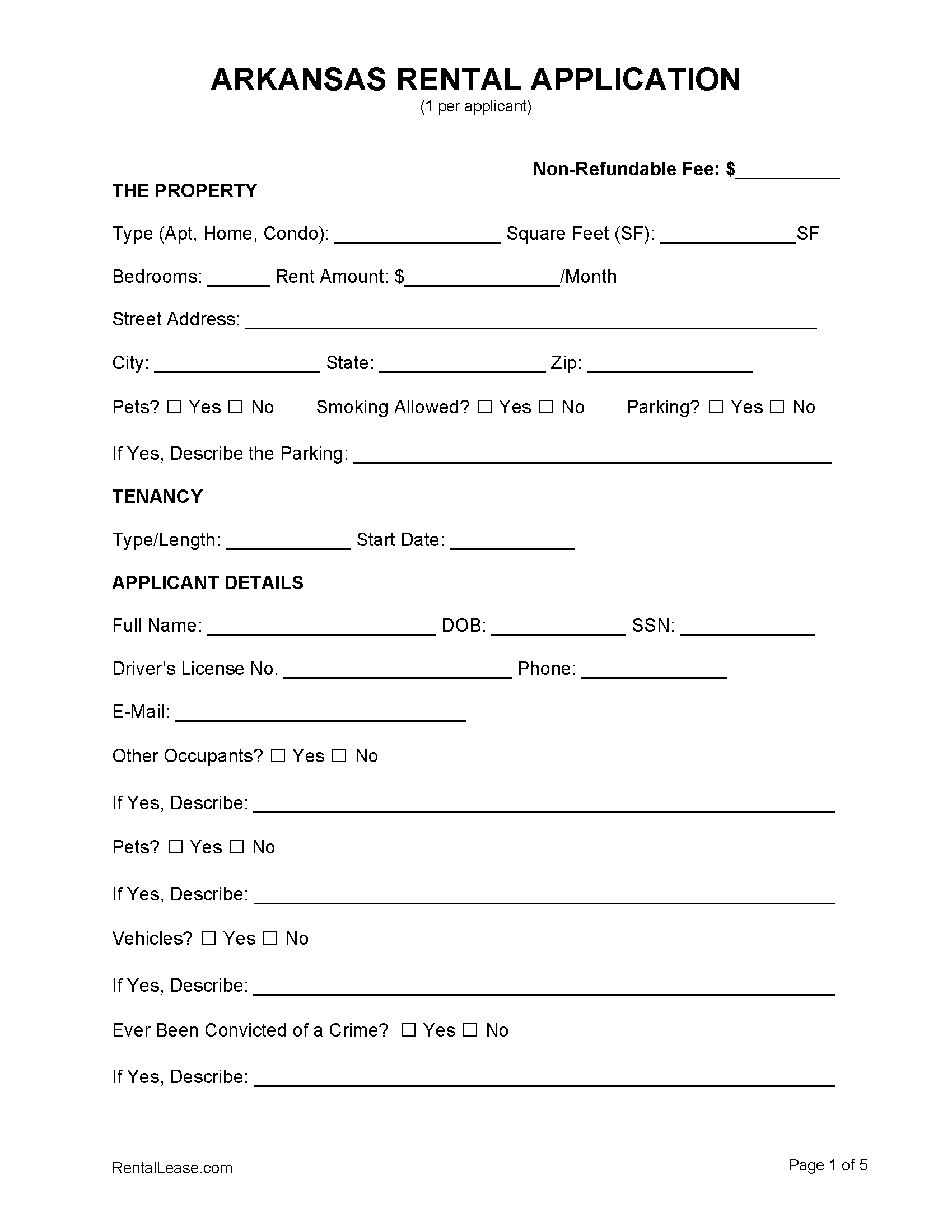 free arkansas rental application template pdf word