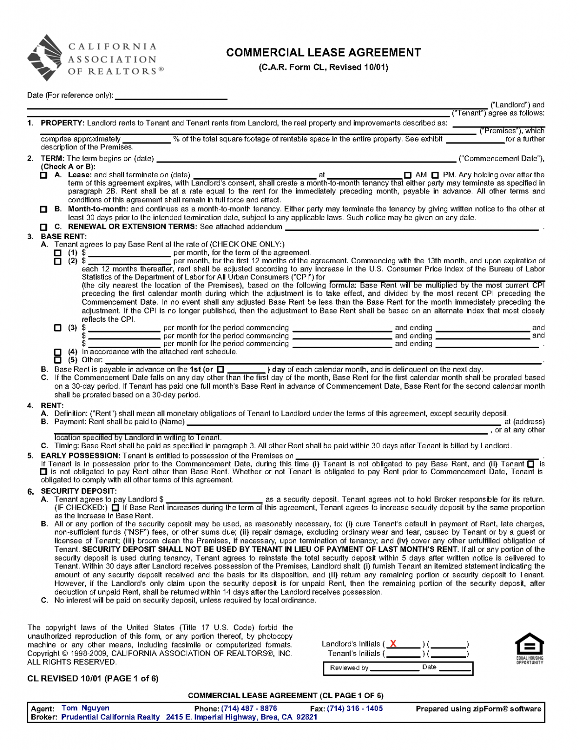 Printable California Residential Lease Agreement Fillable