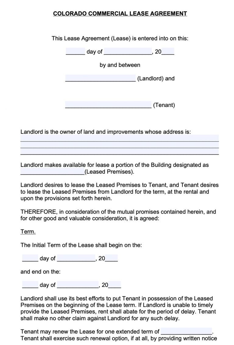 Free Colorado Rental Lease Agreement Templates | PDF | Word (.doc)