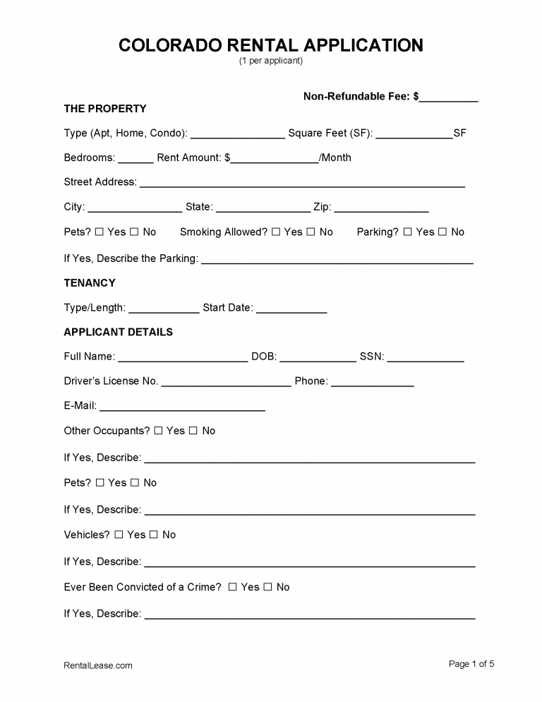 Colorado Rental Application Template Free Colorado Rental Lease Agreement Templates | PDF | Word