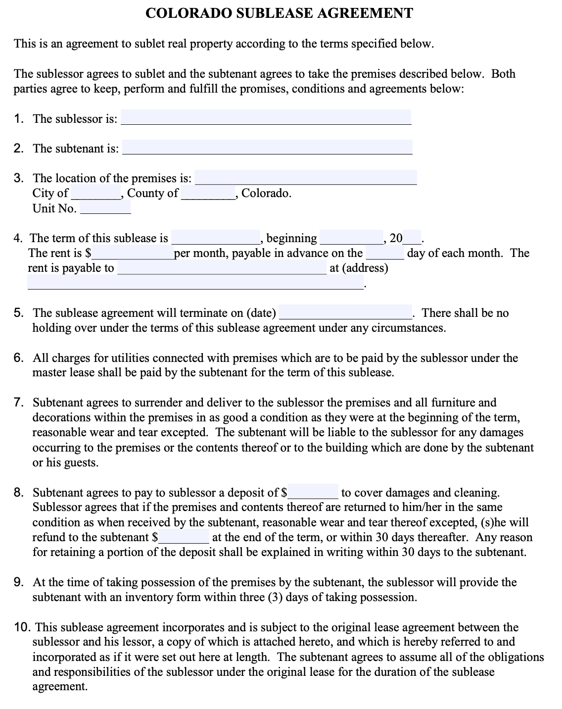 Subletting Lease Agreement Template DocTemplates