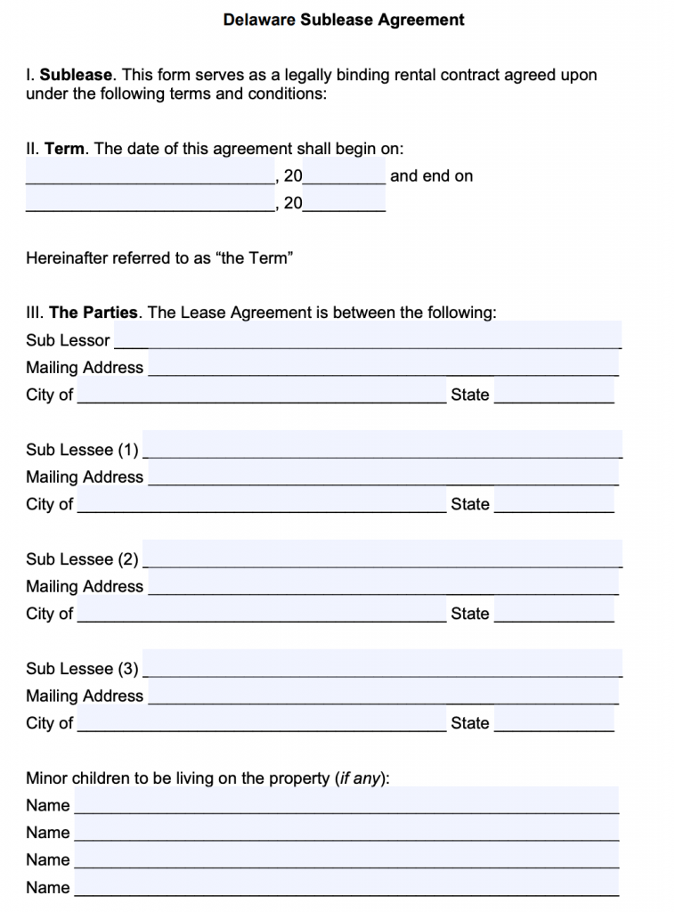 Free Printable Delaware Lease Agreement