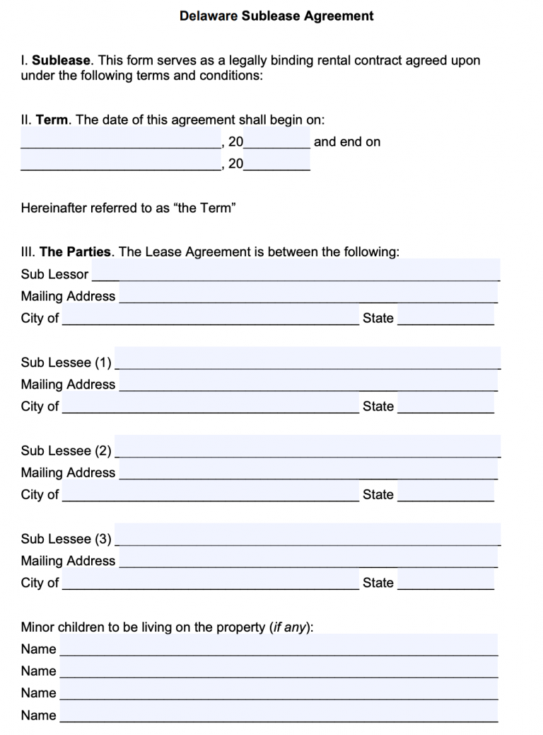 Free Delaware Rental Lease Agreement Templates PDF Word