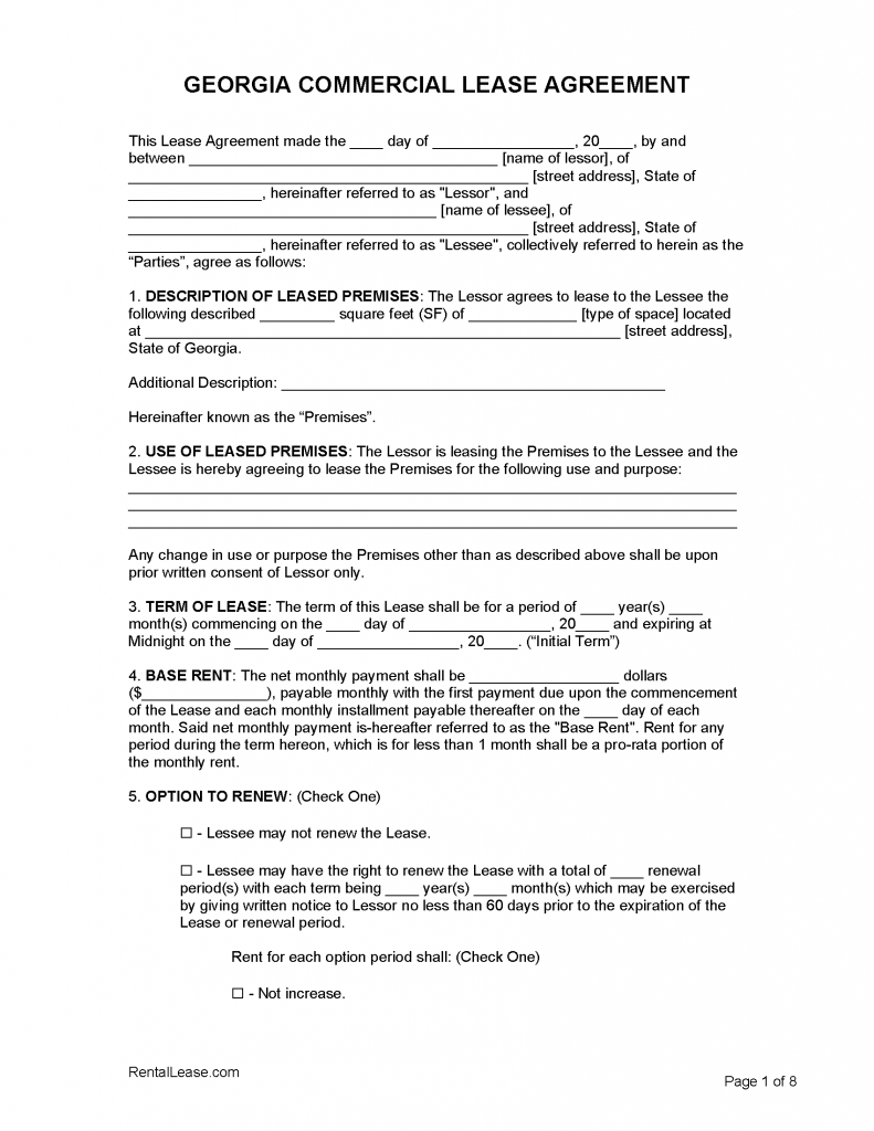 Free Georgia Rental Lease Agreement Templates | PDF | Word