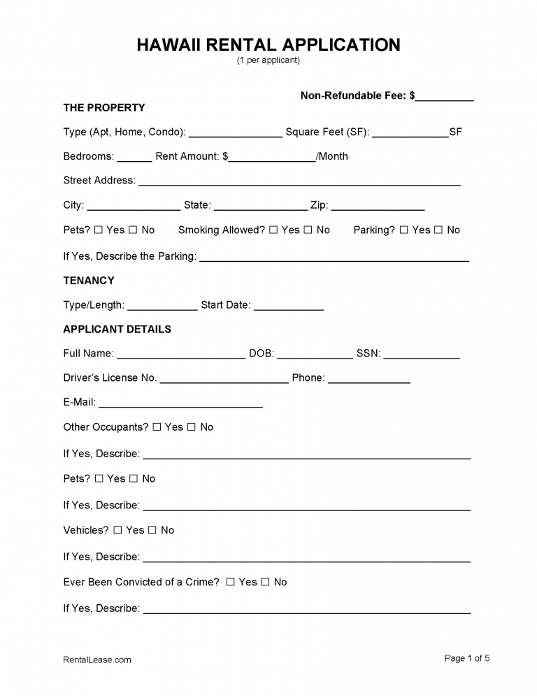 Free Hawaii Rental Lease Agreement Templates | PDF | Word