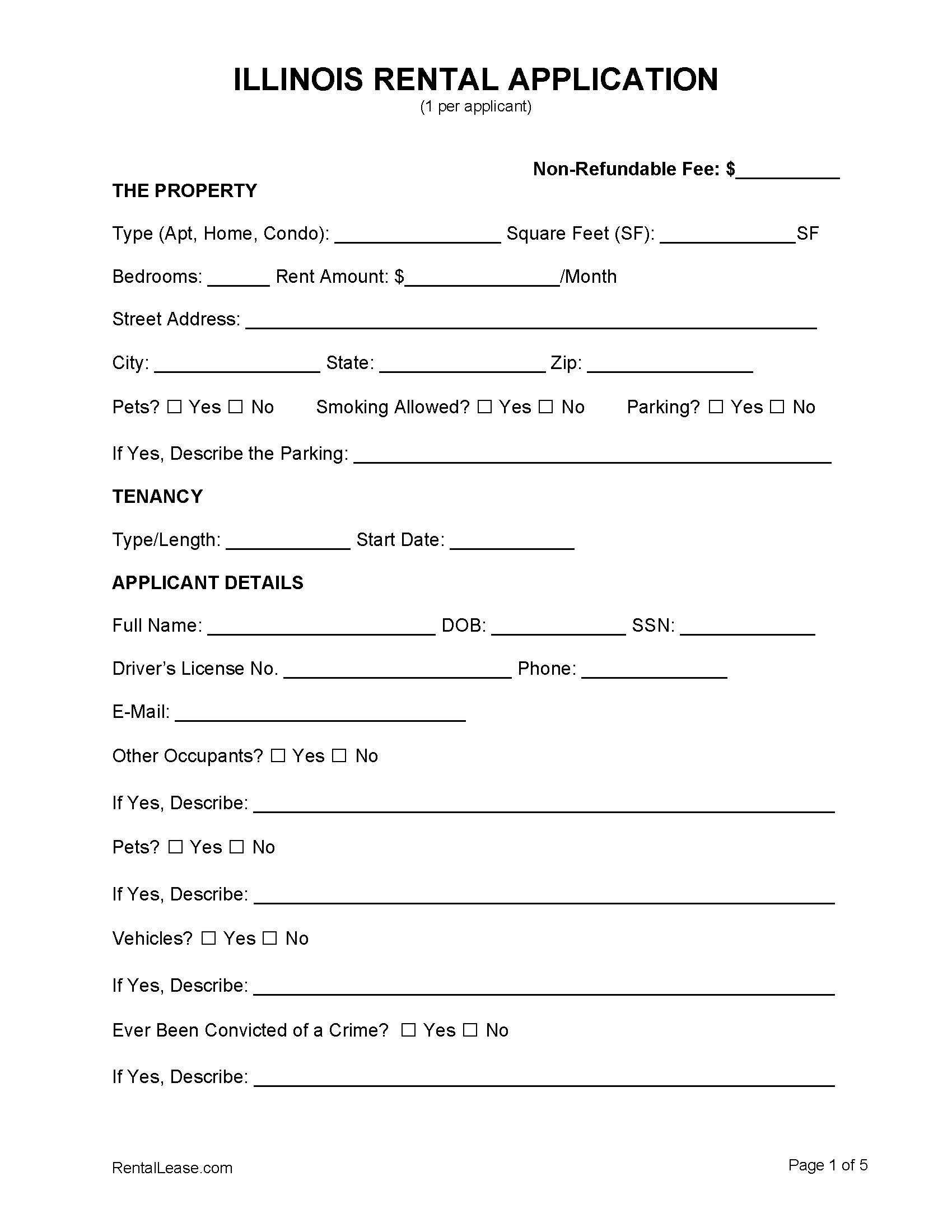 free illinois rental application template pdf word