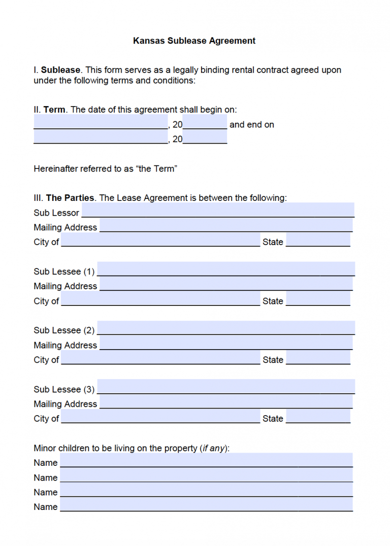 Free Kansas Rental Lease Agreement Templates PDF Word
