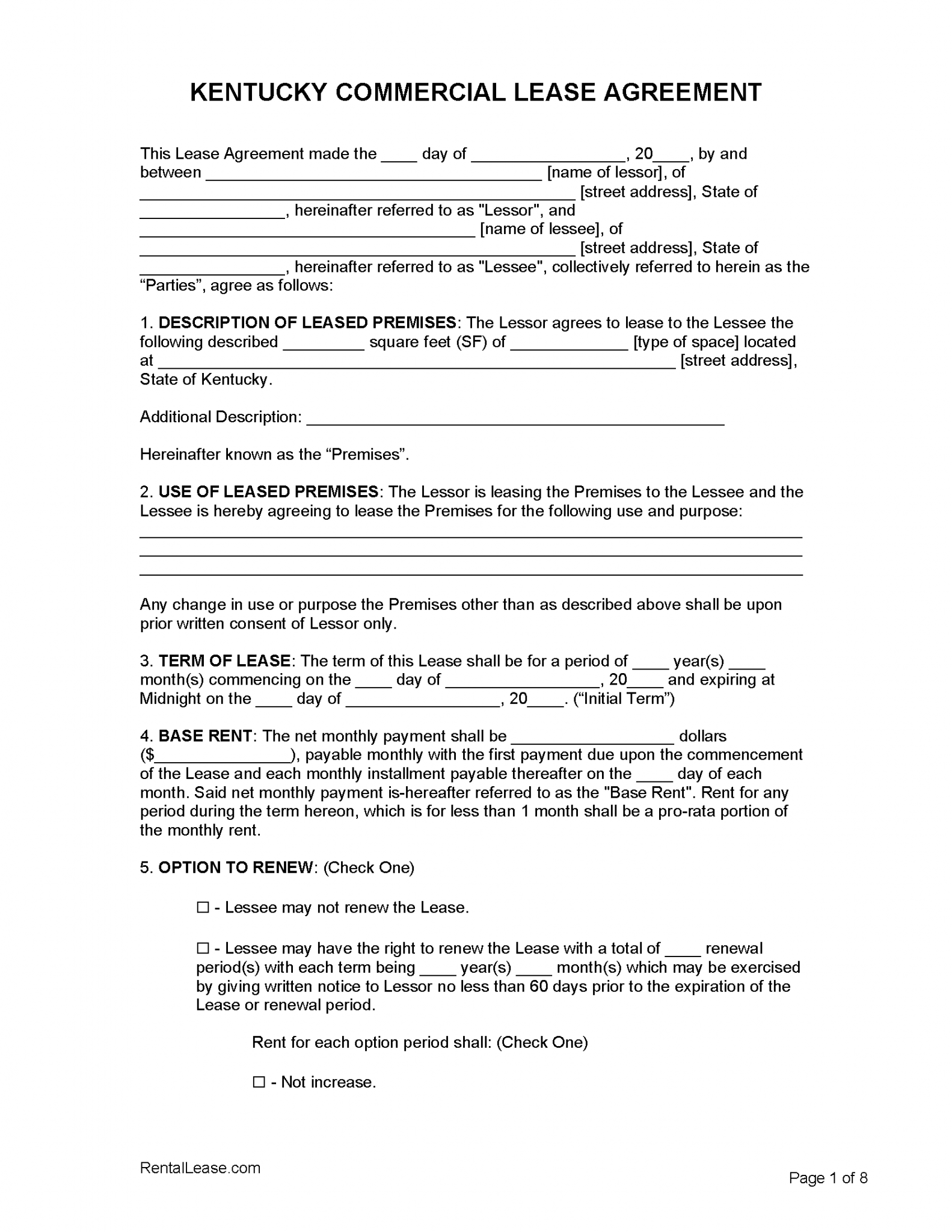 Free Kentucky Rental Lease Agreement Templates | PDF | Word