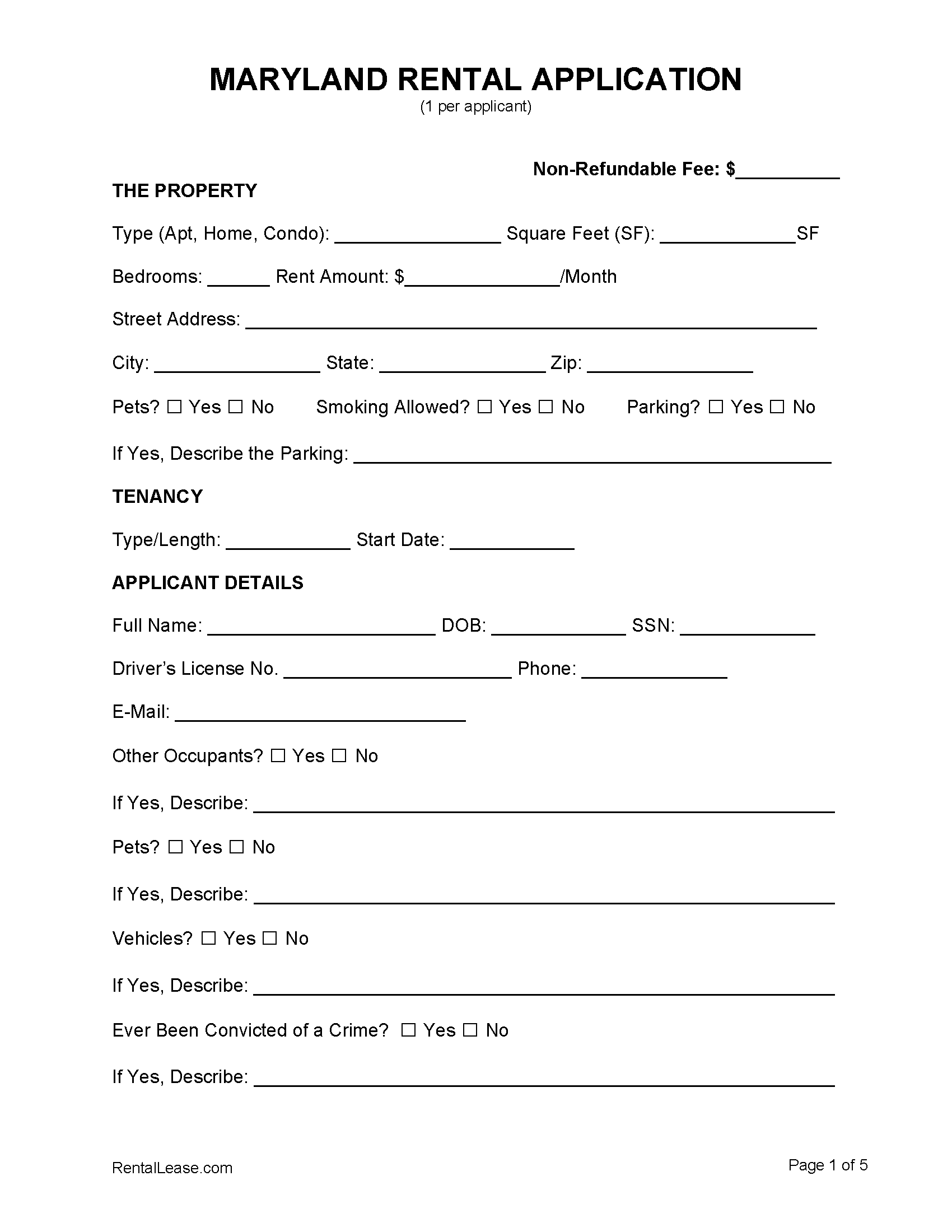 free maryland rental lease agreement templates pdf word doc