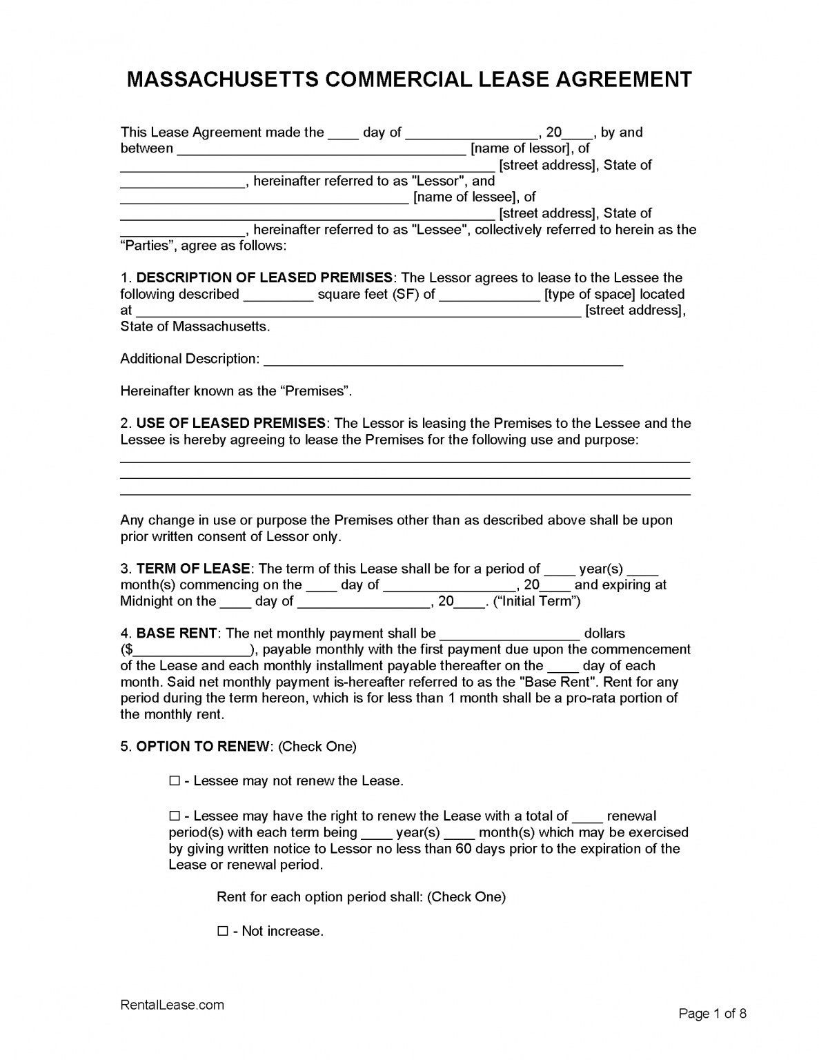 Free Massachusetts Rental Lease Agreement Templates | PDF | Word