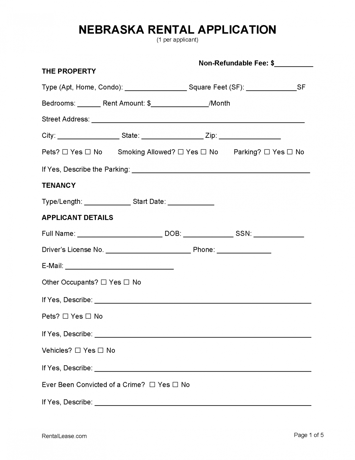 Free Nebraska Rental Lease Agreement Templates PDF Word