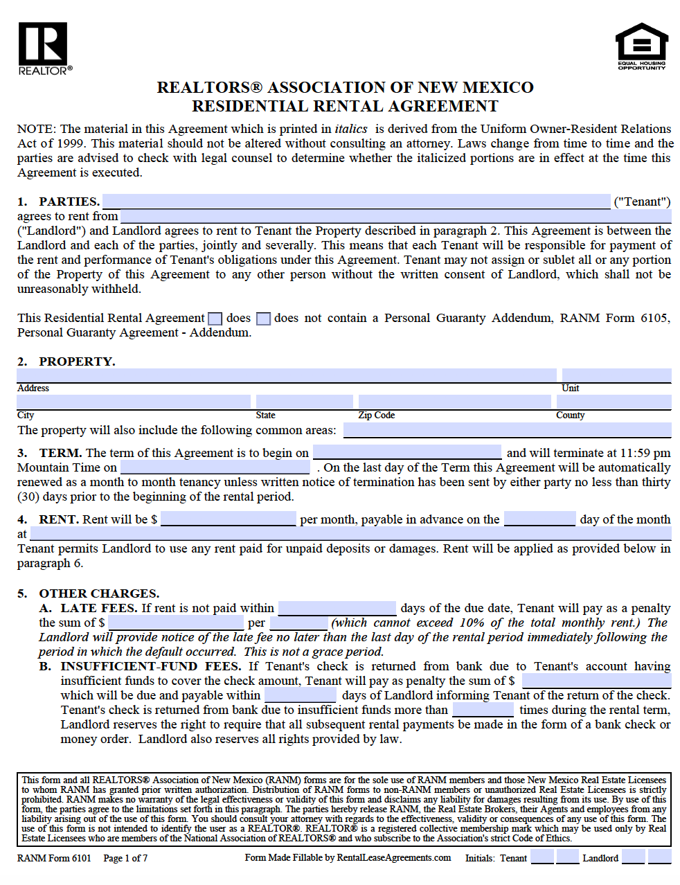 Printable Lease Agreement Template New Mexico