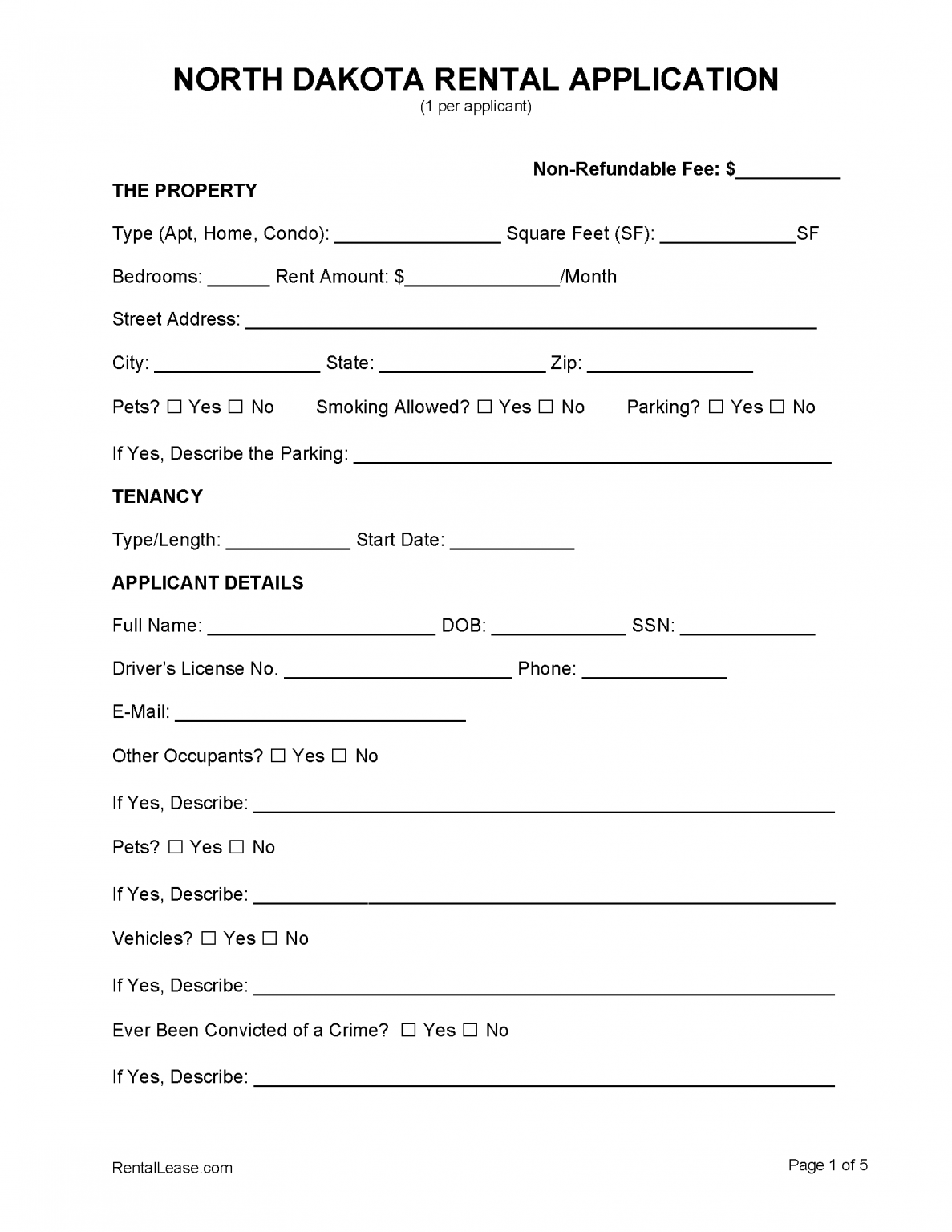 Free North Dakota Rental Lease Agreement Templates PDF Word