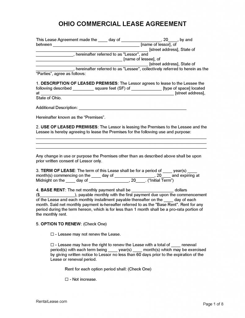 Free Ohio Rental Lease Agreement Templates | PDF | Word