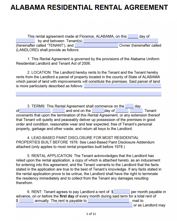 free alabama rental lease agreement templates pdf word