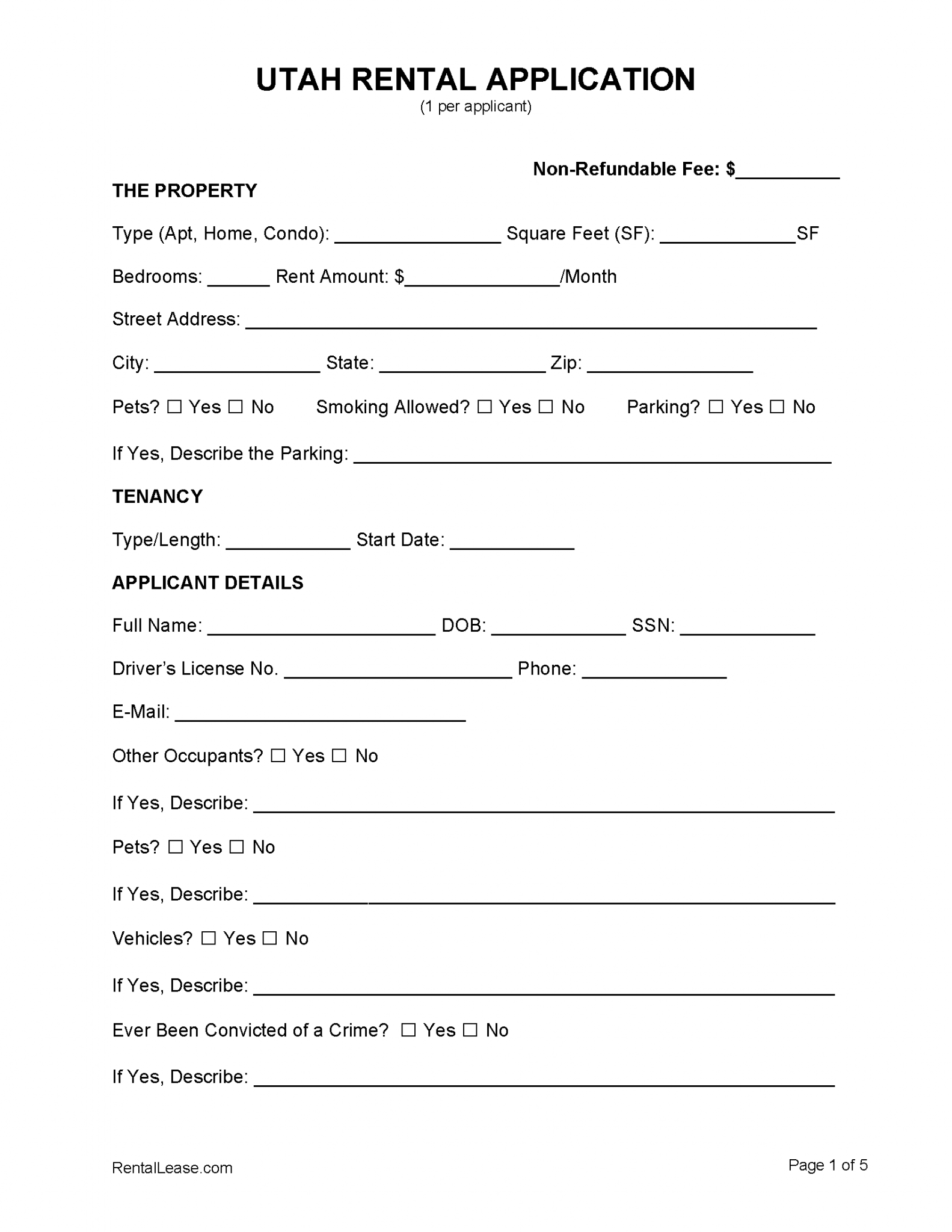 Free Utah Rental Lease Agreement Templates PDF Word