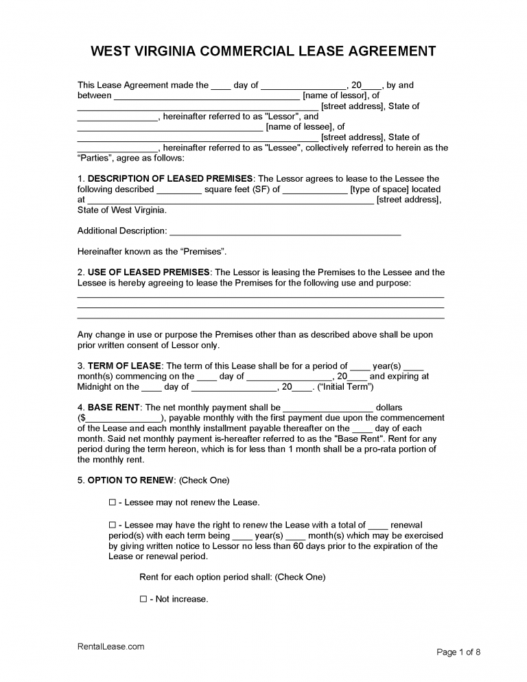 free west virginia rental lease agreement templates pdf word doc