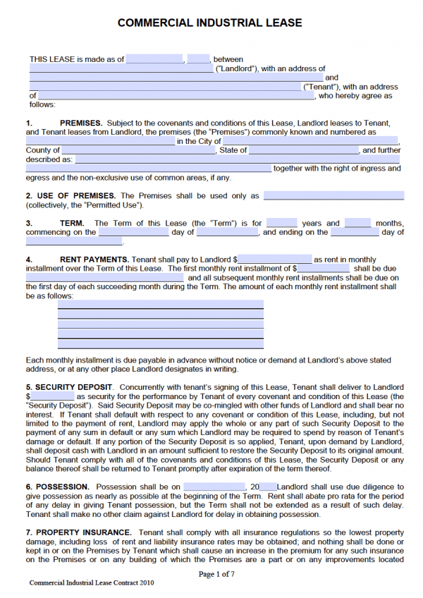 Commercial Industrial Lease Agreement (Adobe PDF)