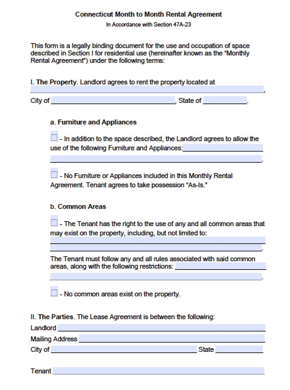 Free Connecticut Rental Lease Agreement Templates Pdf Word