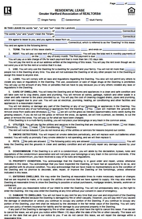 Free Connecticut Residential Lease Agreement PDF Word (.doc)
