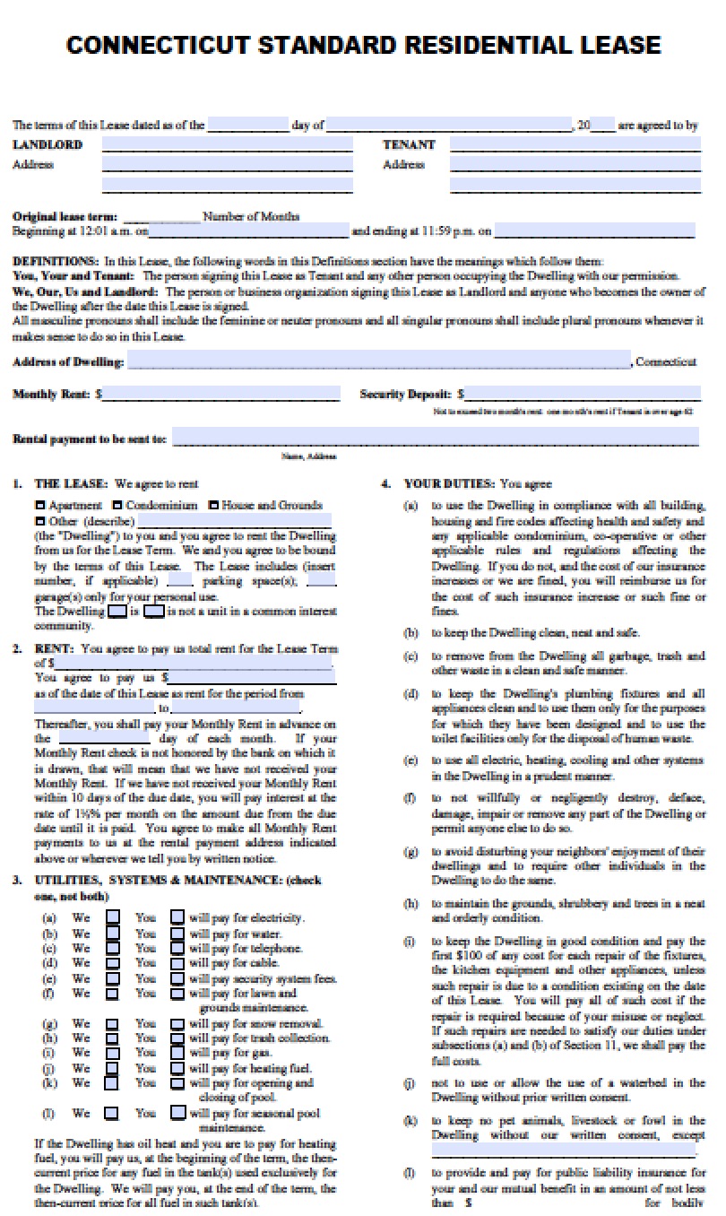 Connecticut Lease Agreement Printable Form Templates And Letter