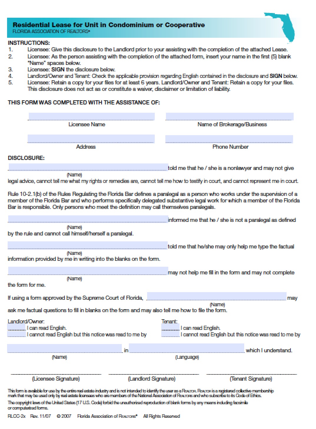 Free Printable Rental Agreement Florida