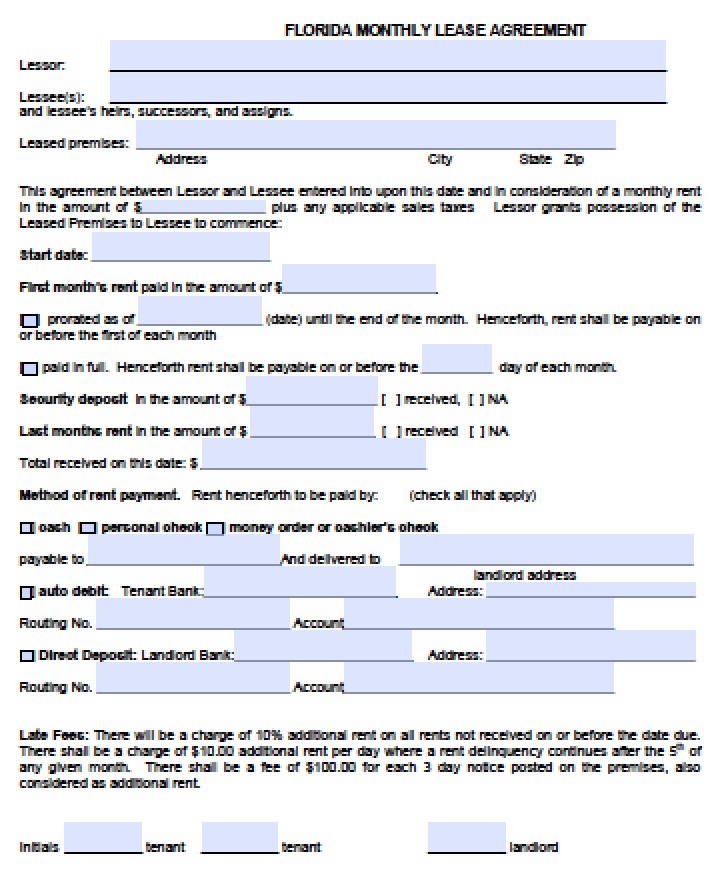 Free Florida MonthtoMonth Lease Agreement Template PDF Word