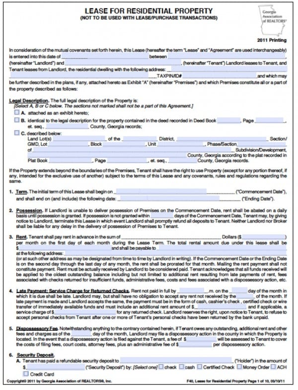 Free Residential Lease Agreement PDF Word (.doc)