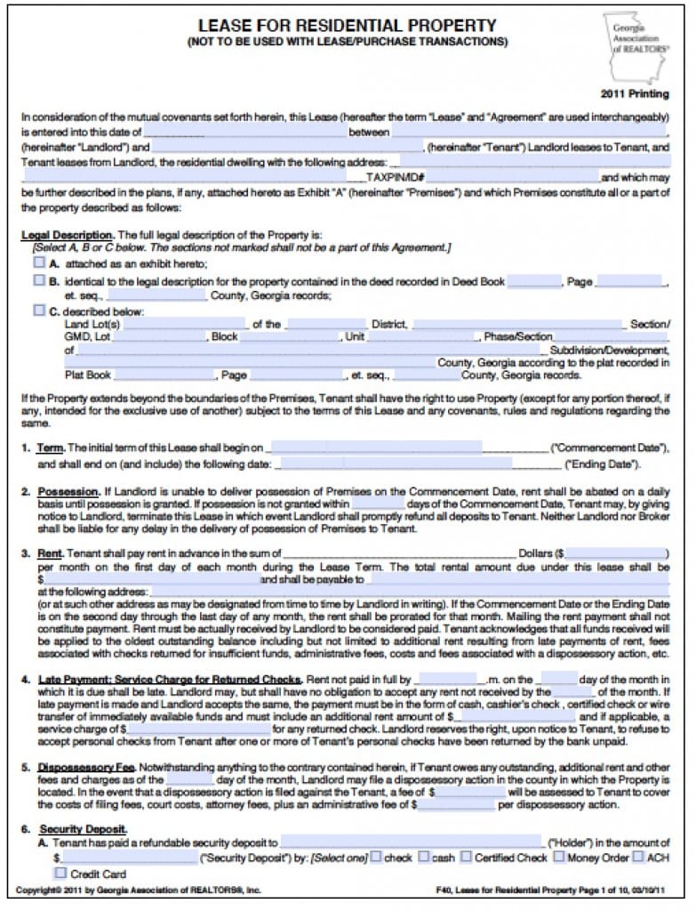 Free Georgia Residential Lease Agreement | PDF | Word (.doc)