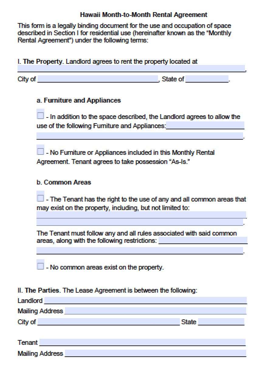 Rental Agreement Hawaii Template Free