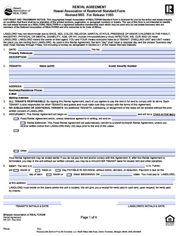 8 pdf rental agreement template hawaii free printable docx download