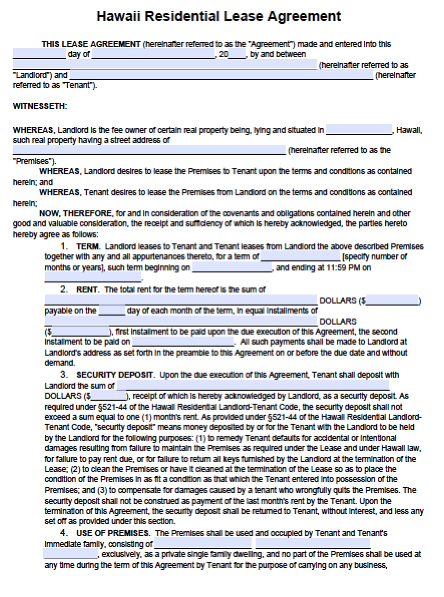 Vacation Rental Lease Agreement Template