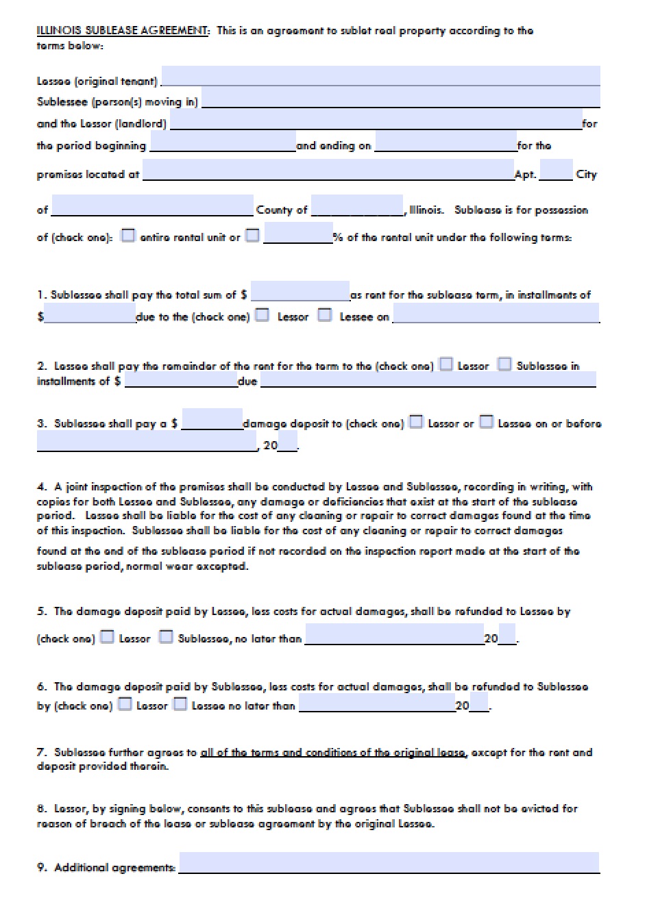 Free Illinois Sublease Agreement Template PDF Word   Illinois Sublease Agreement 