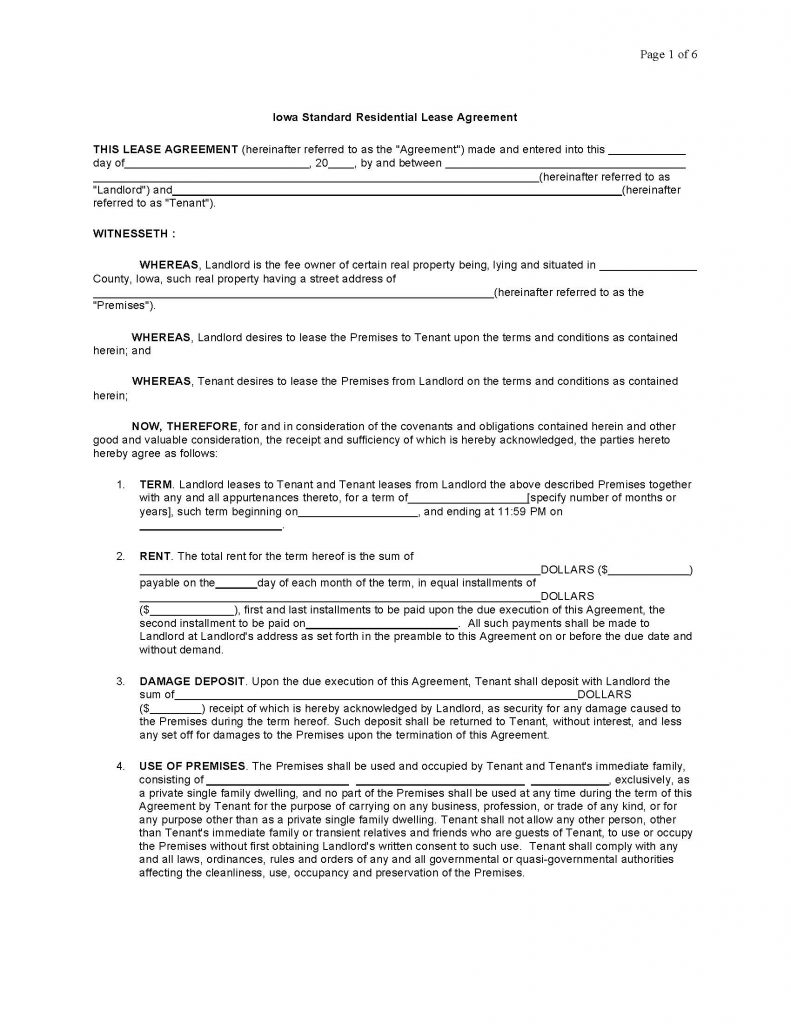 Free Iowa Rental Lease Agreement Templates | PDF | Word