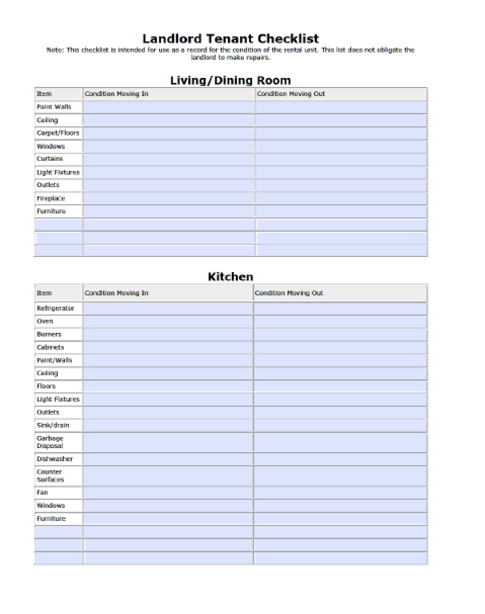 move in checklist for landlords