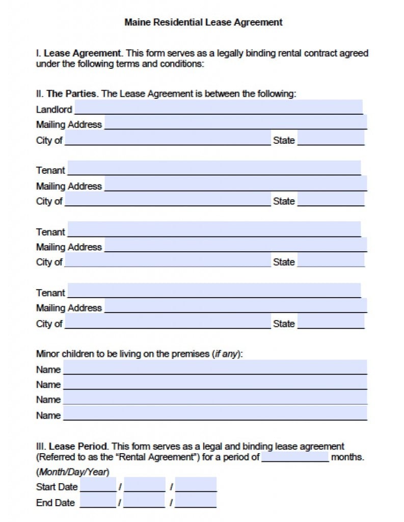 Free Maine Rental Lease Agreement Templates | PDF | Word