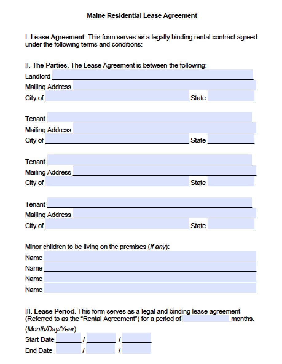 Maine Rental Agreement Template