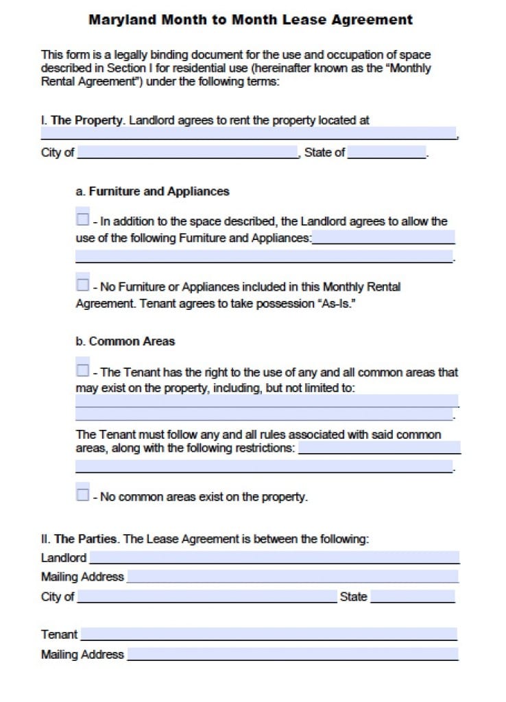 Free Maryland Rental Lease Agreement Templates PDF Word