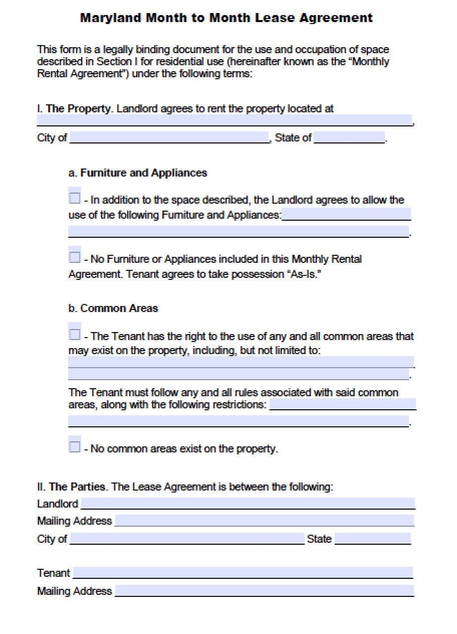 Free Lease Agreement Template Md Printable Form Templates And Letter