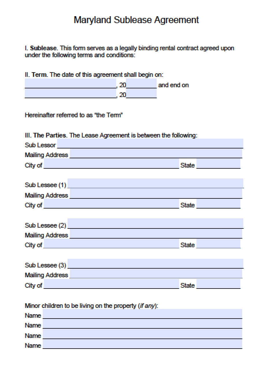 Maryland Residential Lease Agreement Template PDF Template