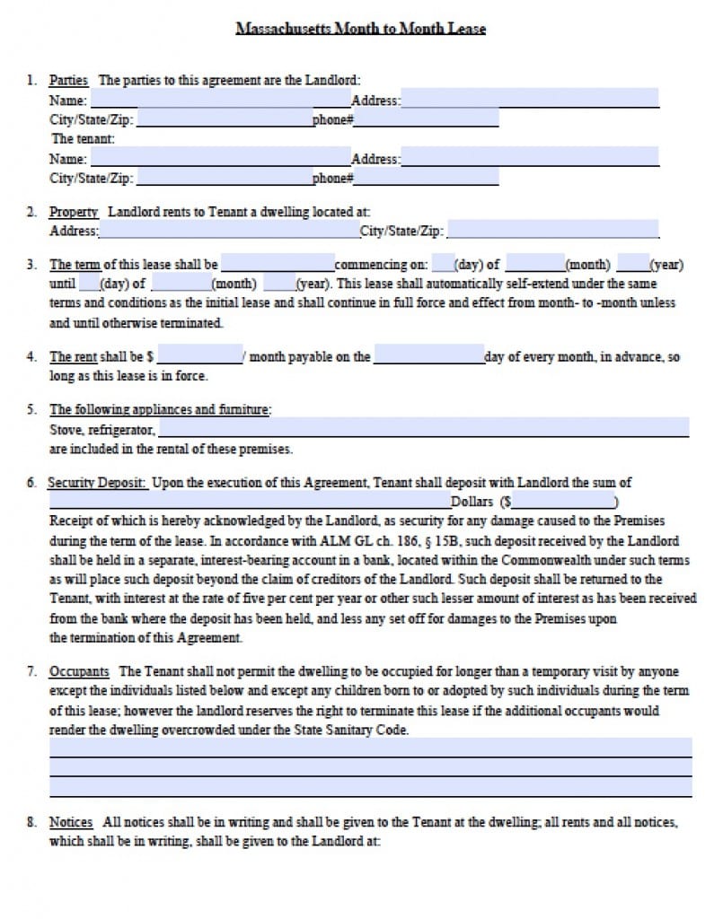 Free Massachusetts Rental Lease Agreement Templates | PDF | Word