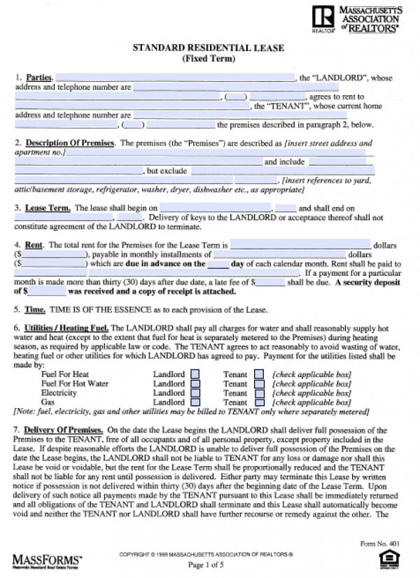 and tenancy responsibilities rights agreement Residential Lease Year Free (1) Massachusetts One