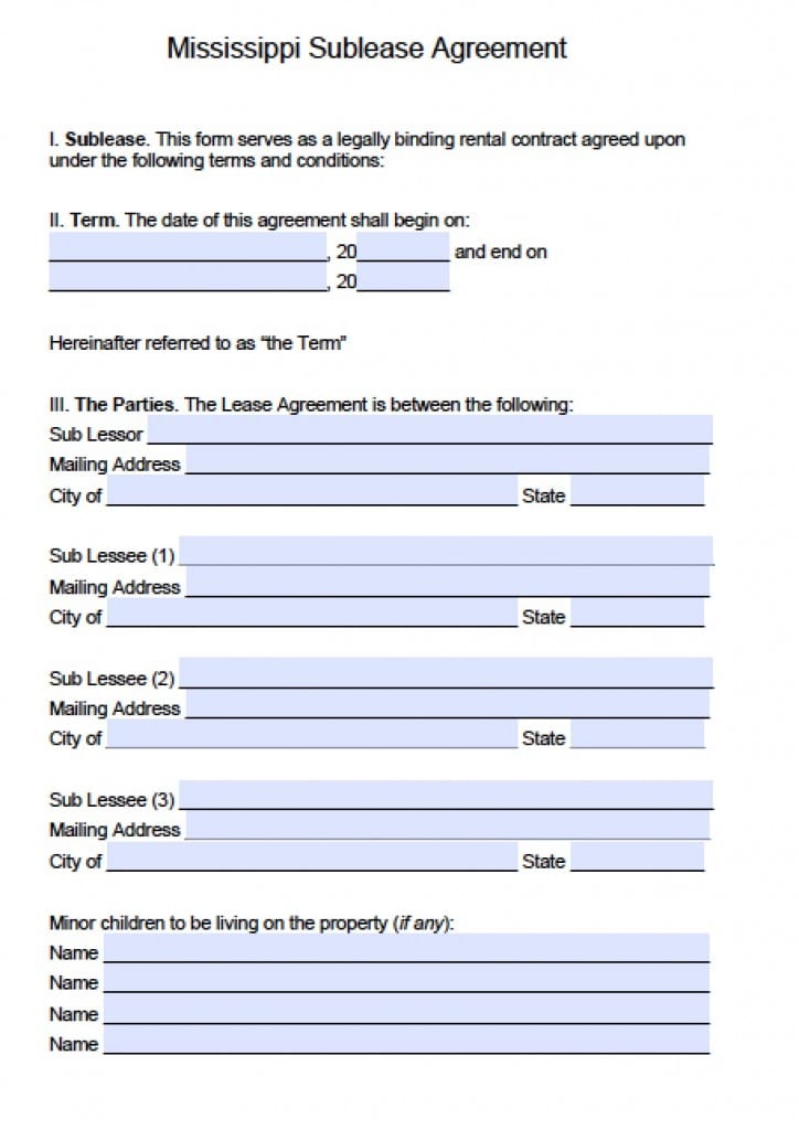 Free Mississippi Rental Lease Agreement Templates PDF Word