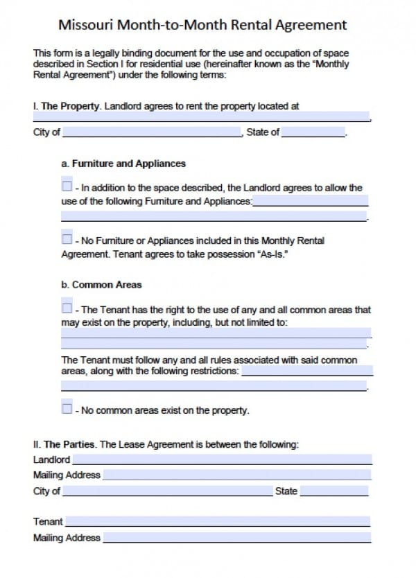 free missouri month to month lease agreement pdf word