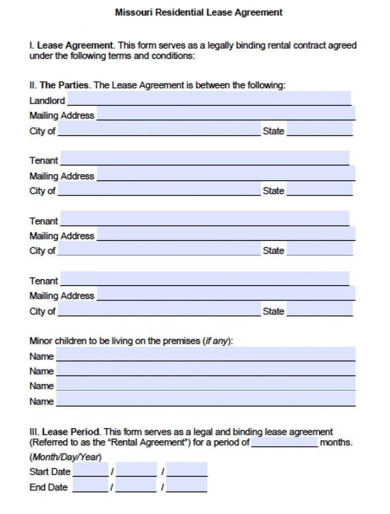 free missouri rental lease agreement templates pdf word doc