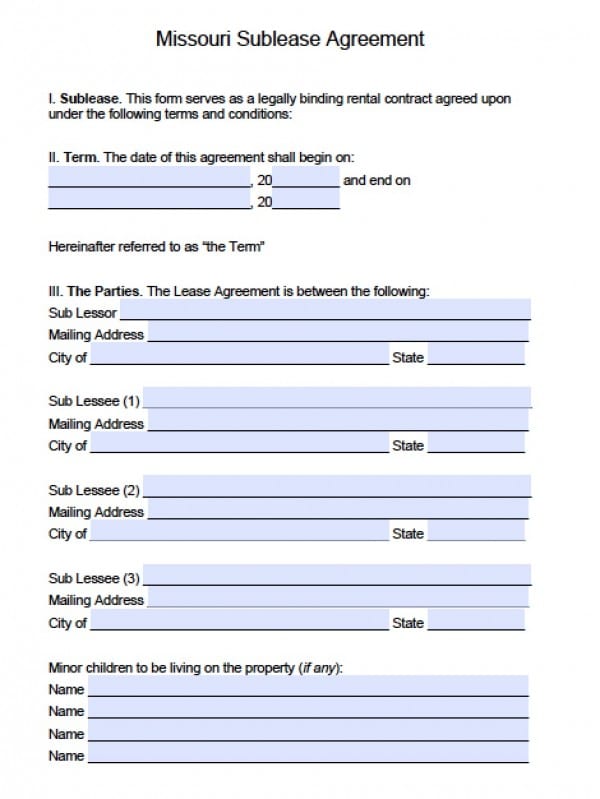 Free Missouri Rental Lease Agreement Templates PDF Word