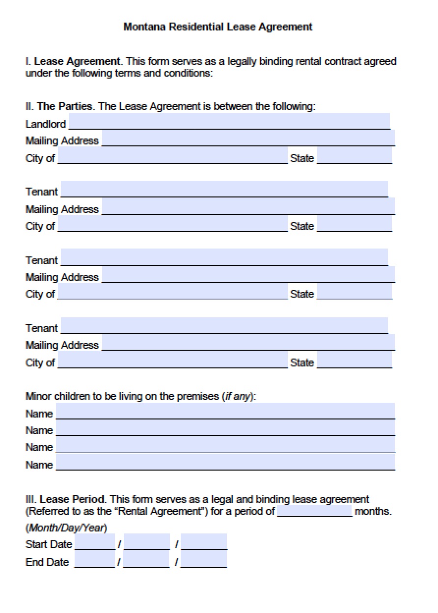 Free Montana Standard Residential Lease Agreement Template PDF Word