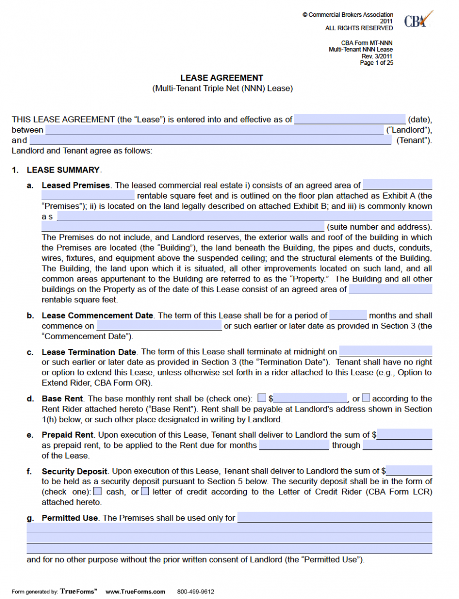 Free Commercial Rental Lease Agreement Templates PDF Word